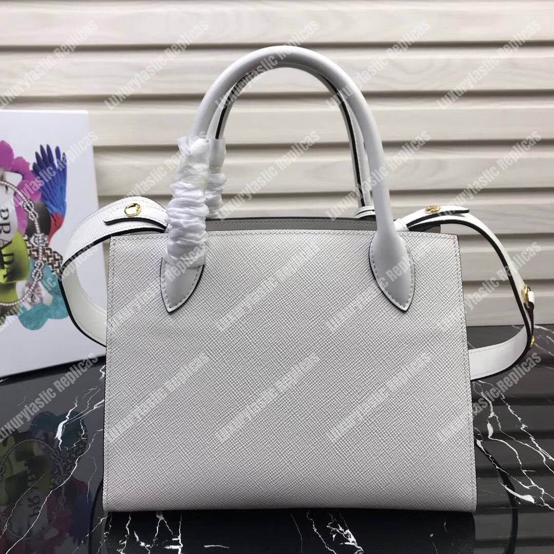 pra*a monoCh*0me saffiano leather bag white