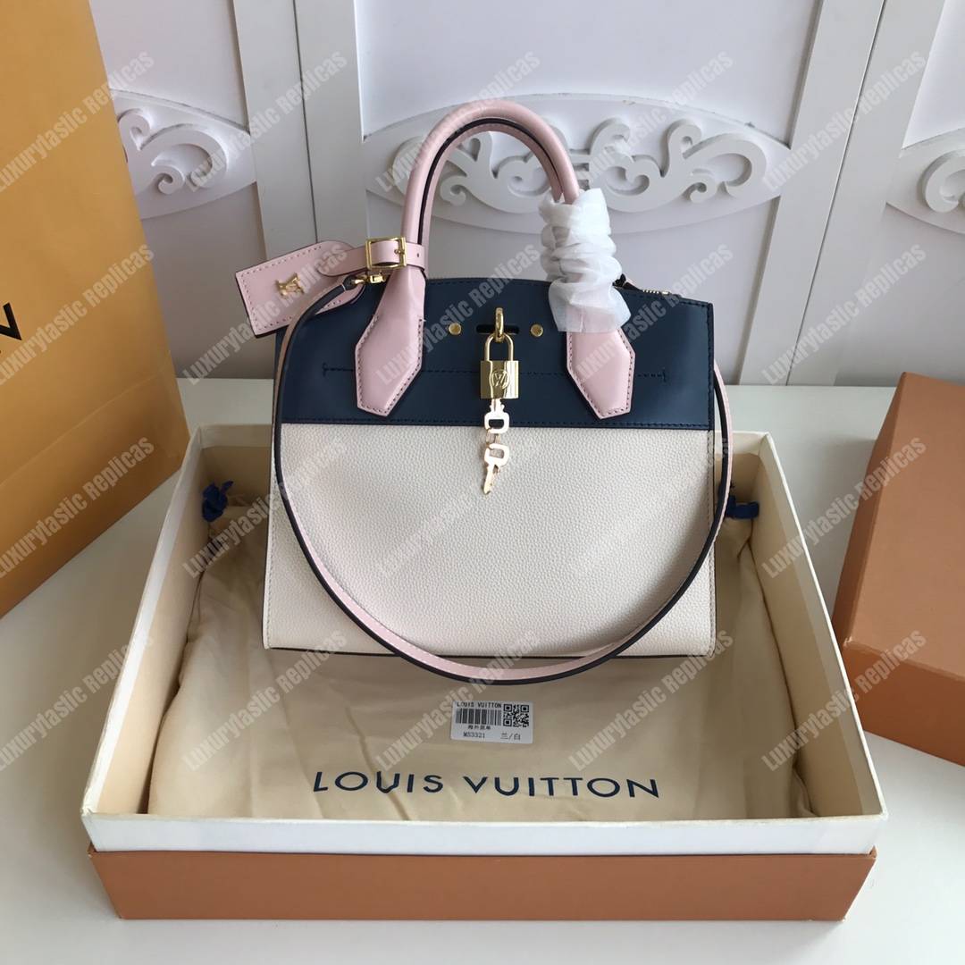 LV City Steamer PM Autres Cuirs Gris Antartica Navy Blue Rose Doux Pink