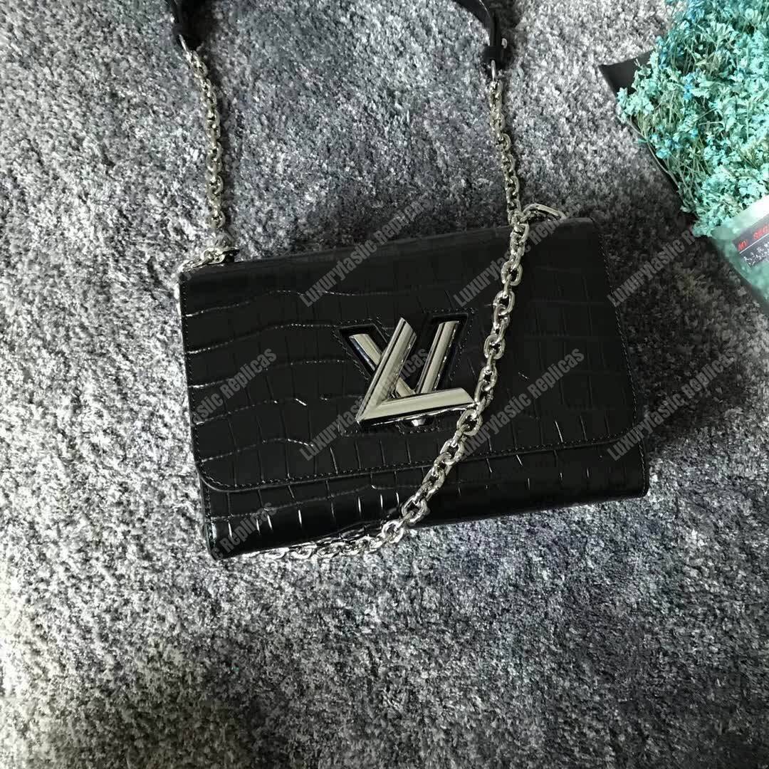 LV Twist Bag MM Crocodilien Brillant Noir