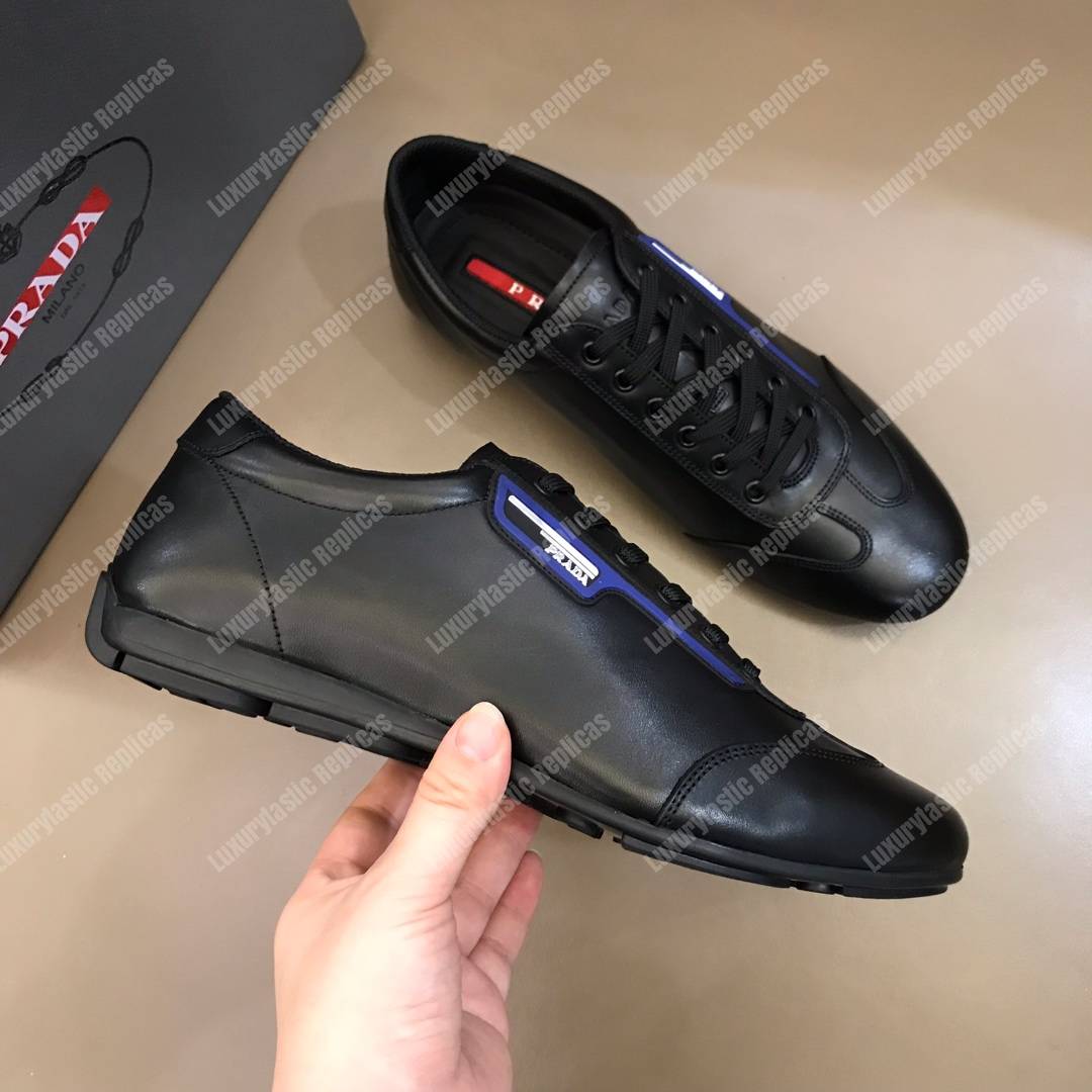 Pra*a nappa leather sneakers black/blue