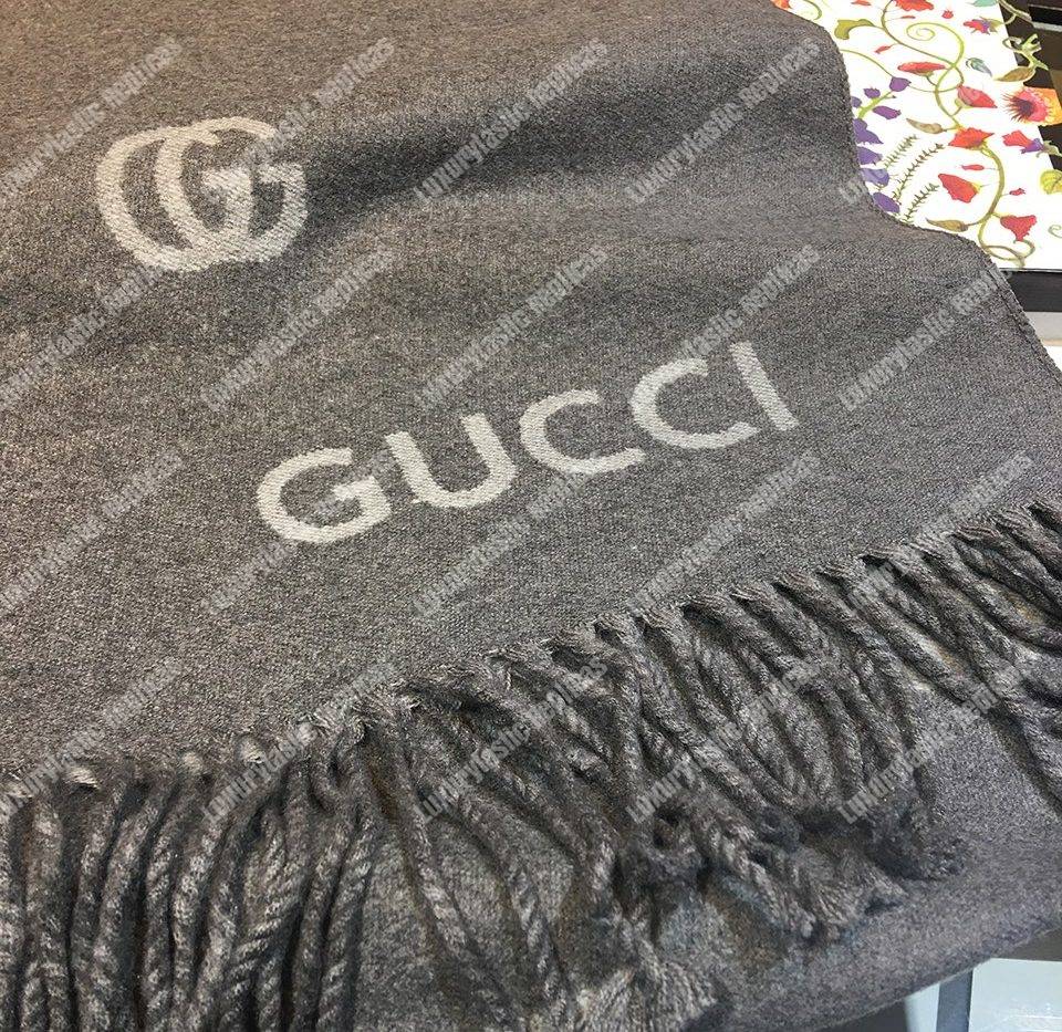 G*u*i wool scarf double g pattern grey