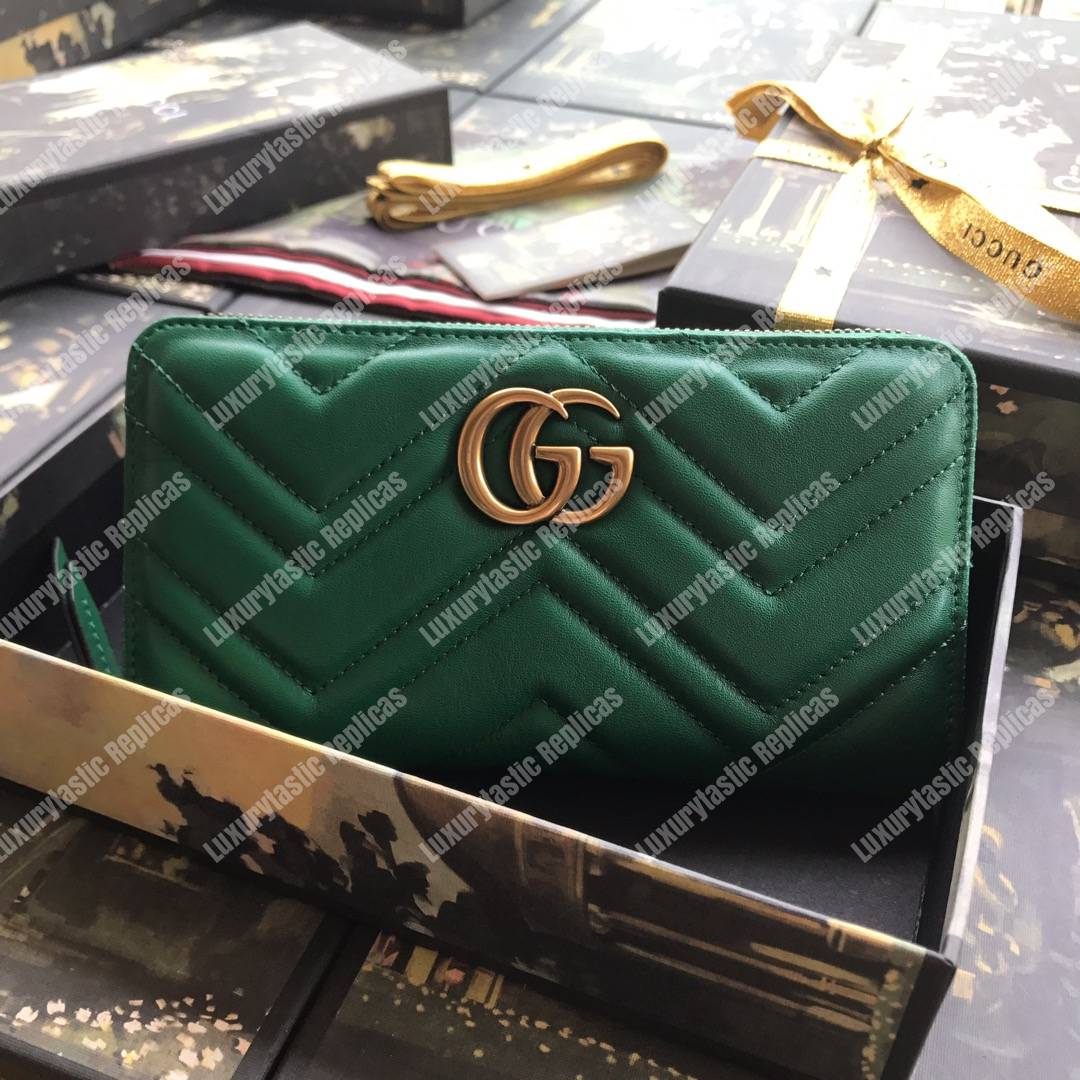 G*u*i gg marmont zip around wallet chevron green