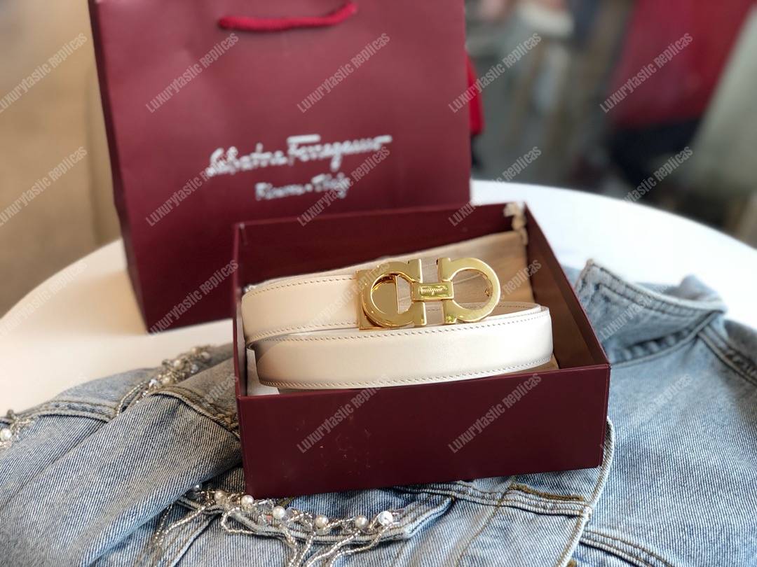 Salvatore Ferragamo Adjustable Gancini Belt White