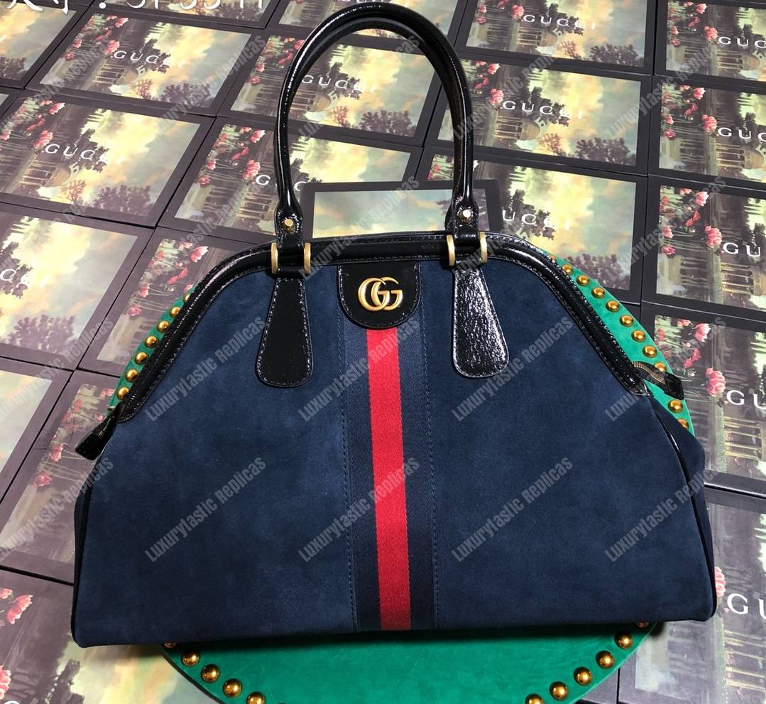 G*u*i re(belle) large top handle tote suede blue