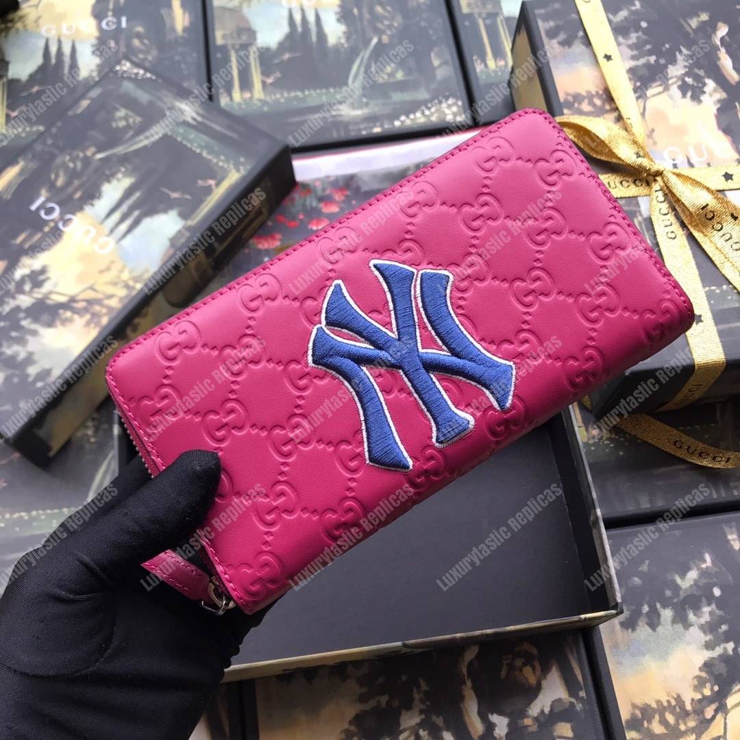 G*u*i fuchsia zip around wallet with ny yankees™ patch