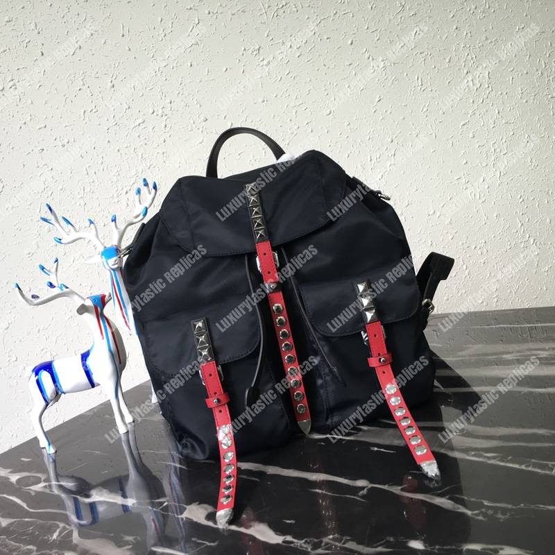 Pra*a black nylon backpack red