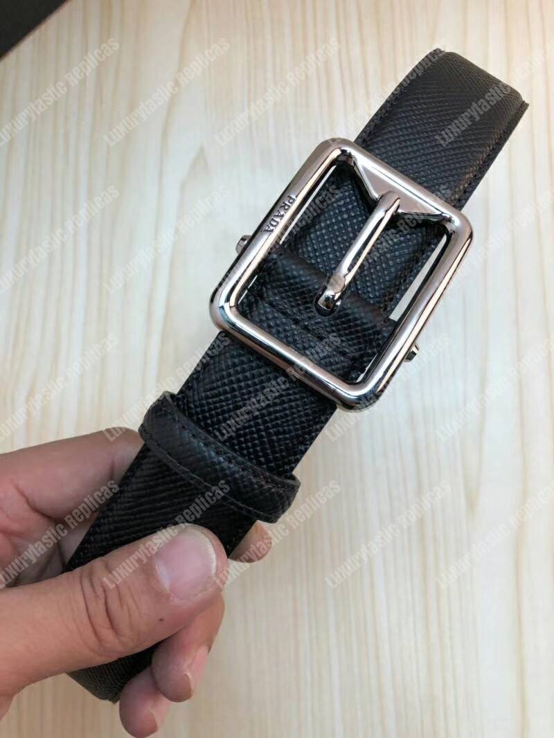 Pra*a saffiano leather belt black