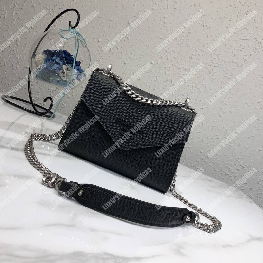 pra*a monoCh*0me saffiano leather bag black