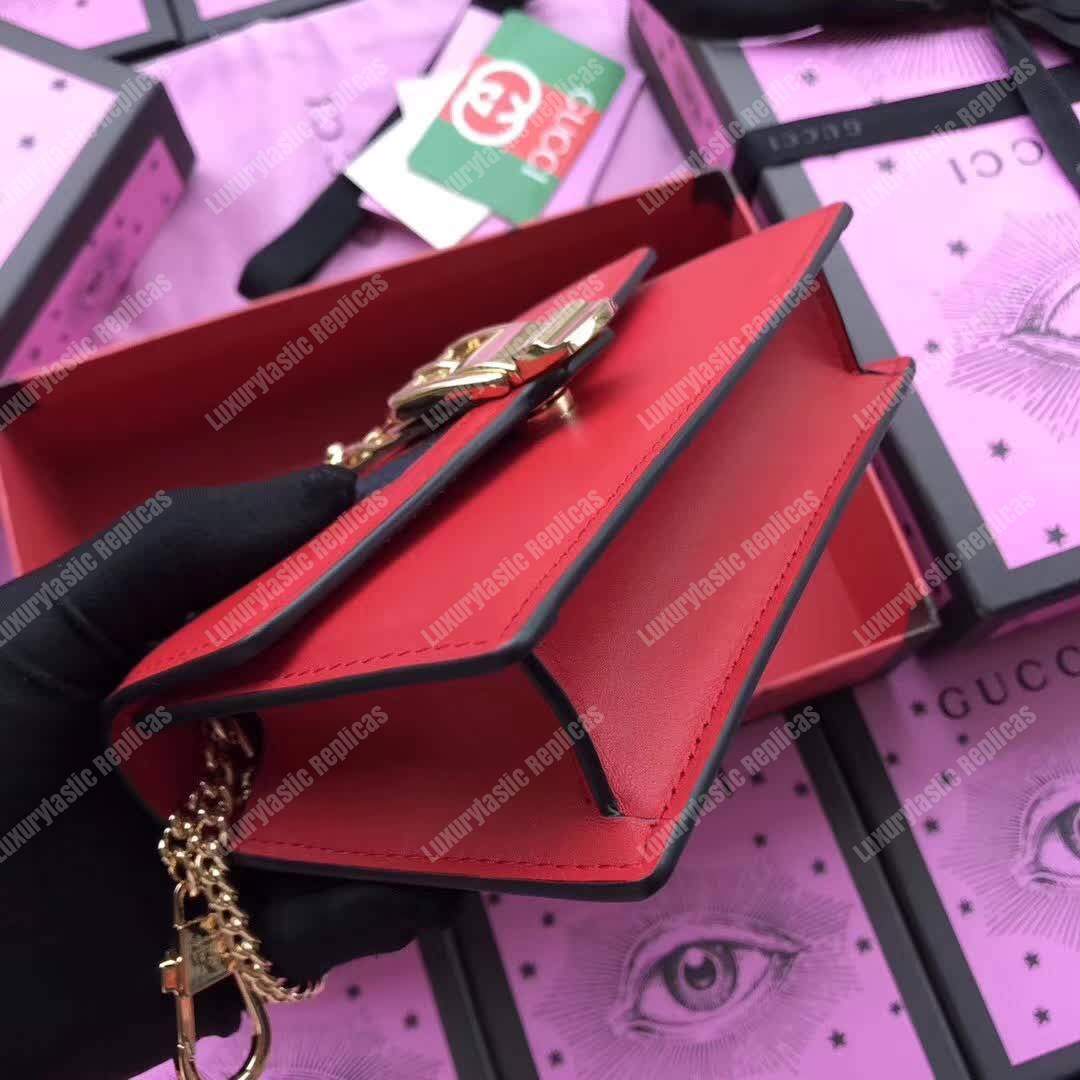 G*u*i sylvie leather mini chain bag hibiscus red