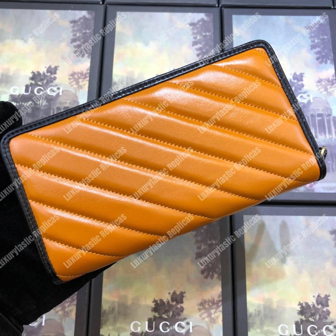 G*u*i gg marmont zip around wallet cognac matelassé