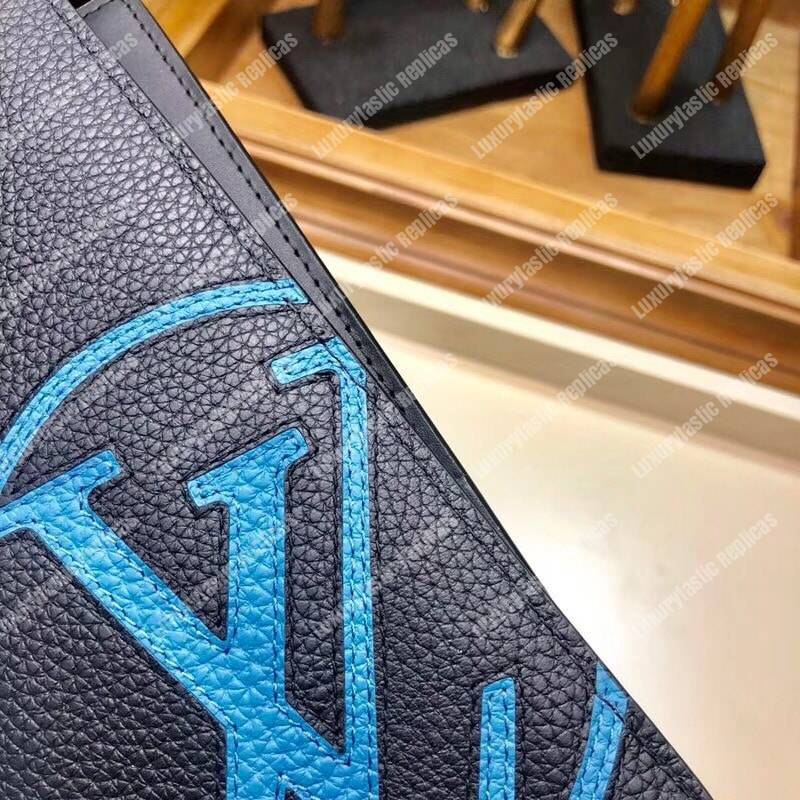 LV Brazza Wallet Taurillon Leather Blue Insignia