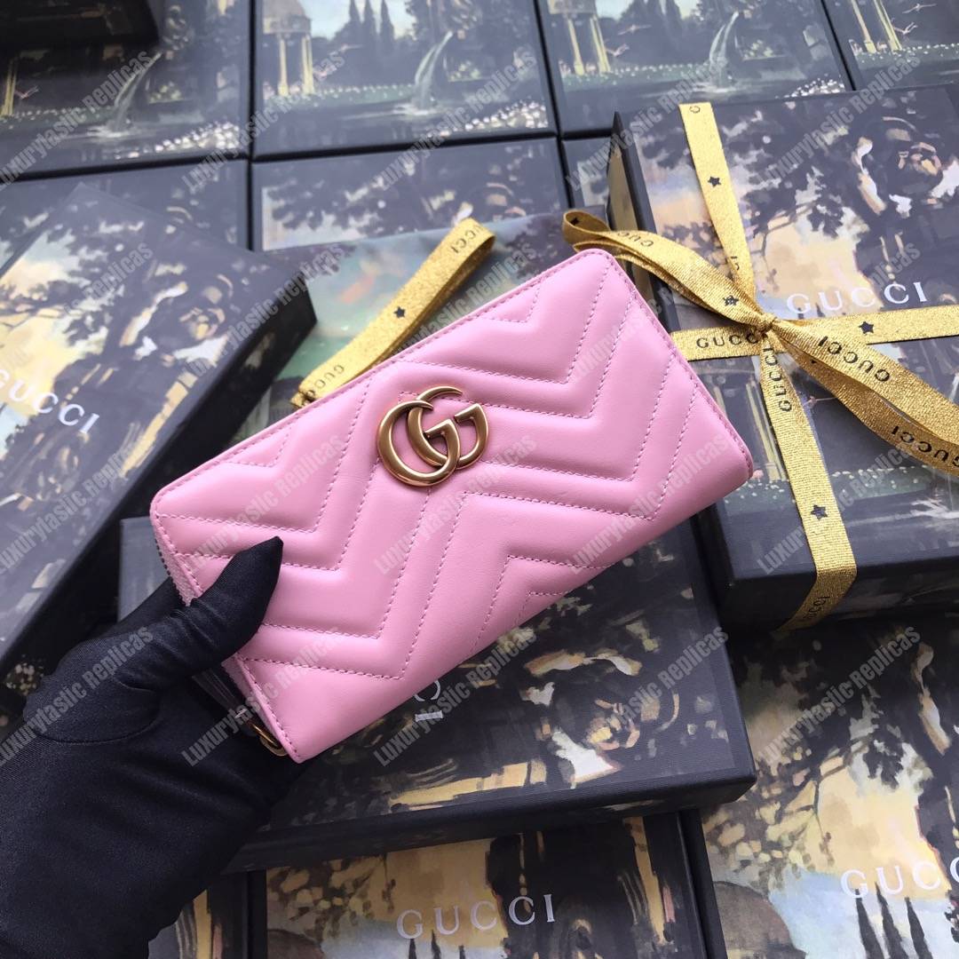 G*u*i gg marmont zip around wallet chevron pink