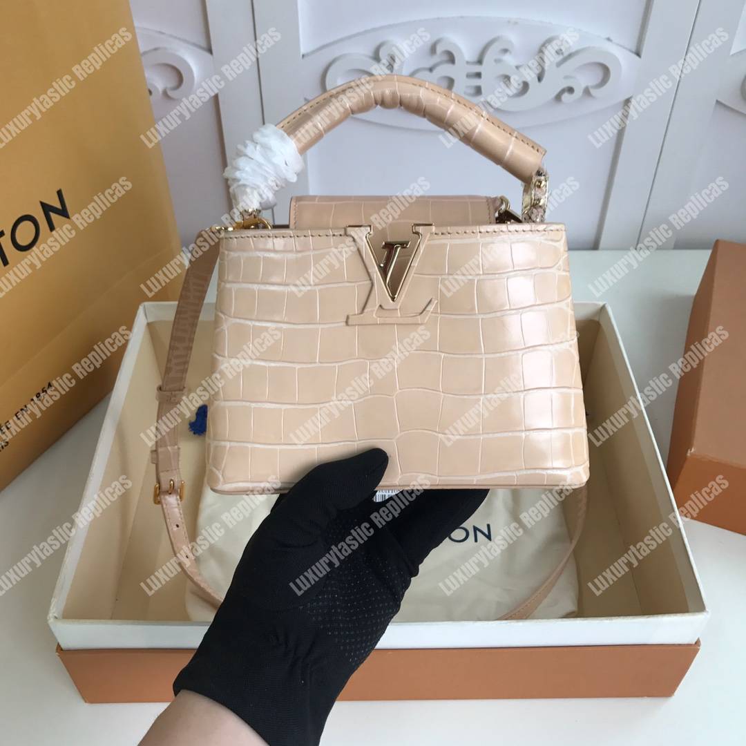 LV Capucines Mini Crocodilien Mat Dune