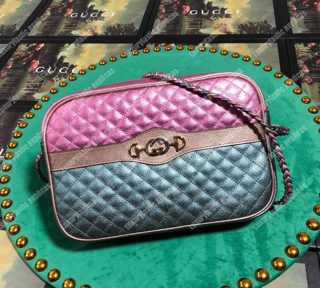 G*u*i laminated leather small shoulder bag blue/pink