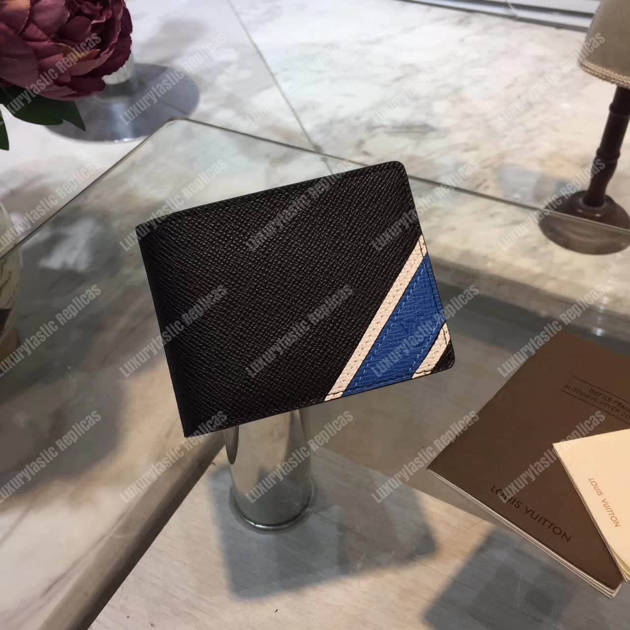 LV Multiple Wallet Taiga Leather Blue Stripe