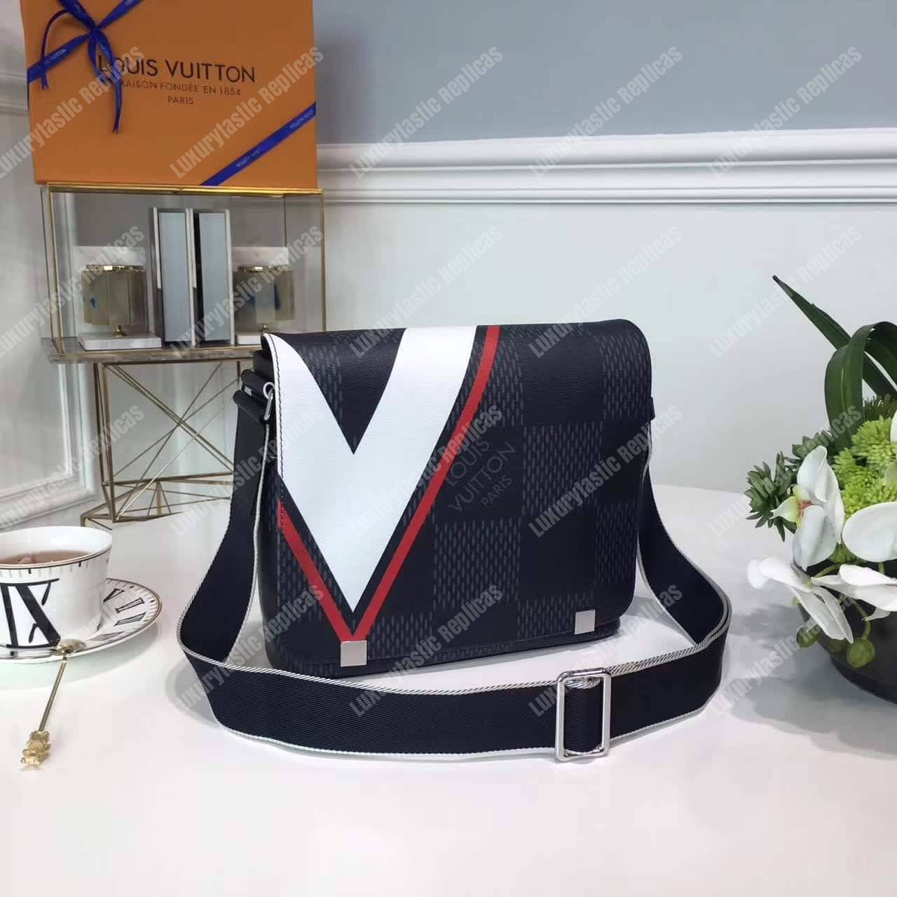 LV District PM Messenger Bag Damier Cobalt Canvas Red