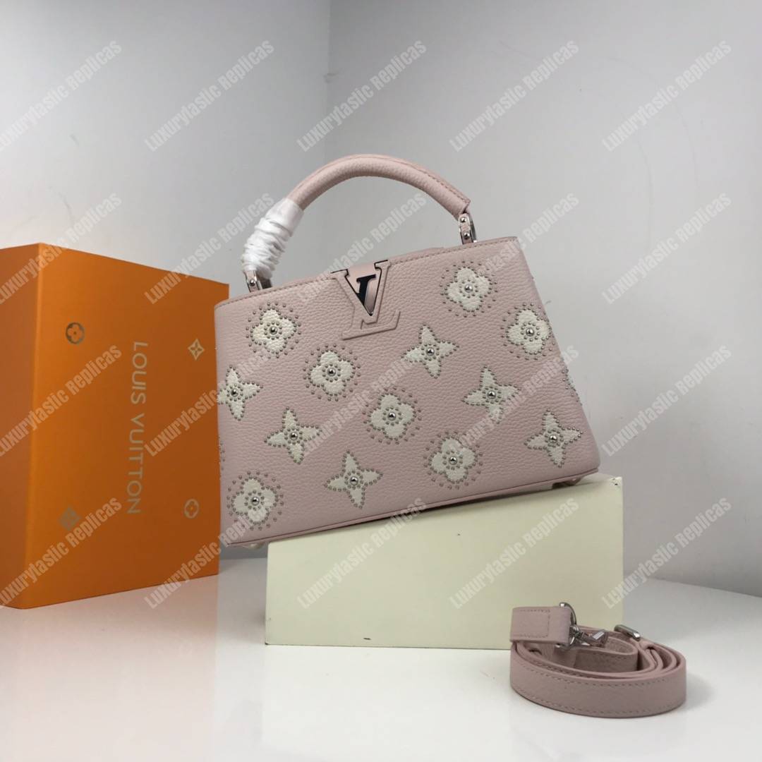 LV Capucines BB Taurillon Leather Monogram Flowers allover Rose Ballerine