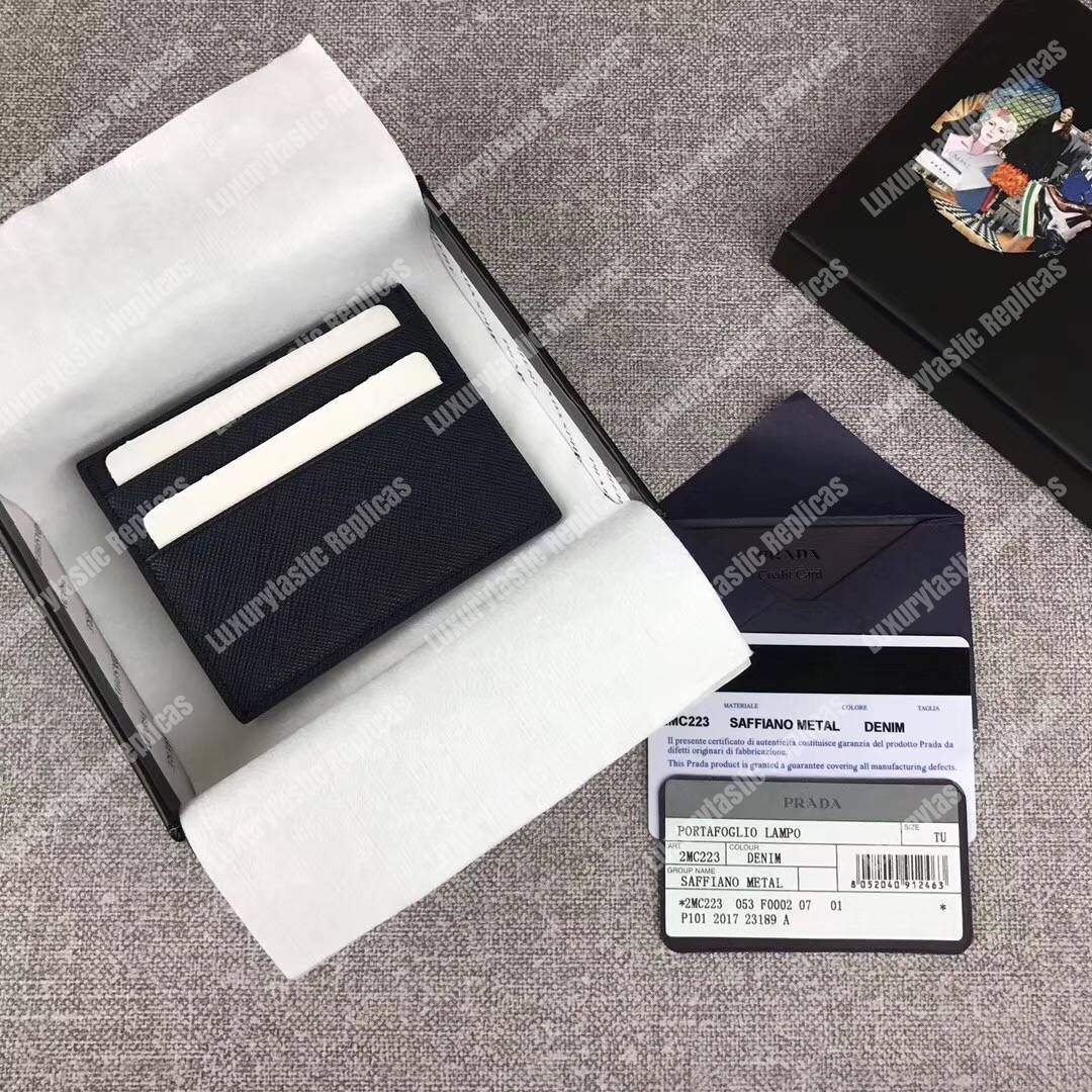 Pra*a leather card holder navy blue