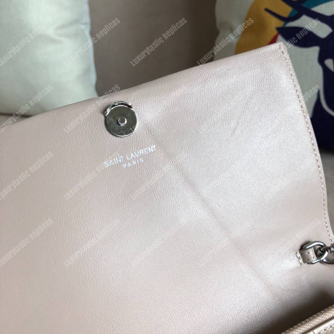 Saint Laurent Kate Chain Wallet With Tassel Ivory Crocodile