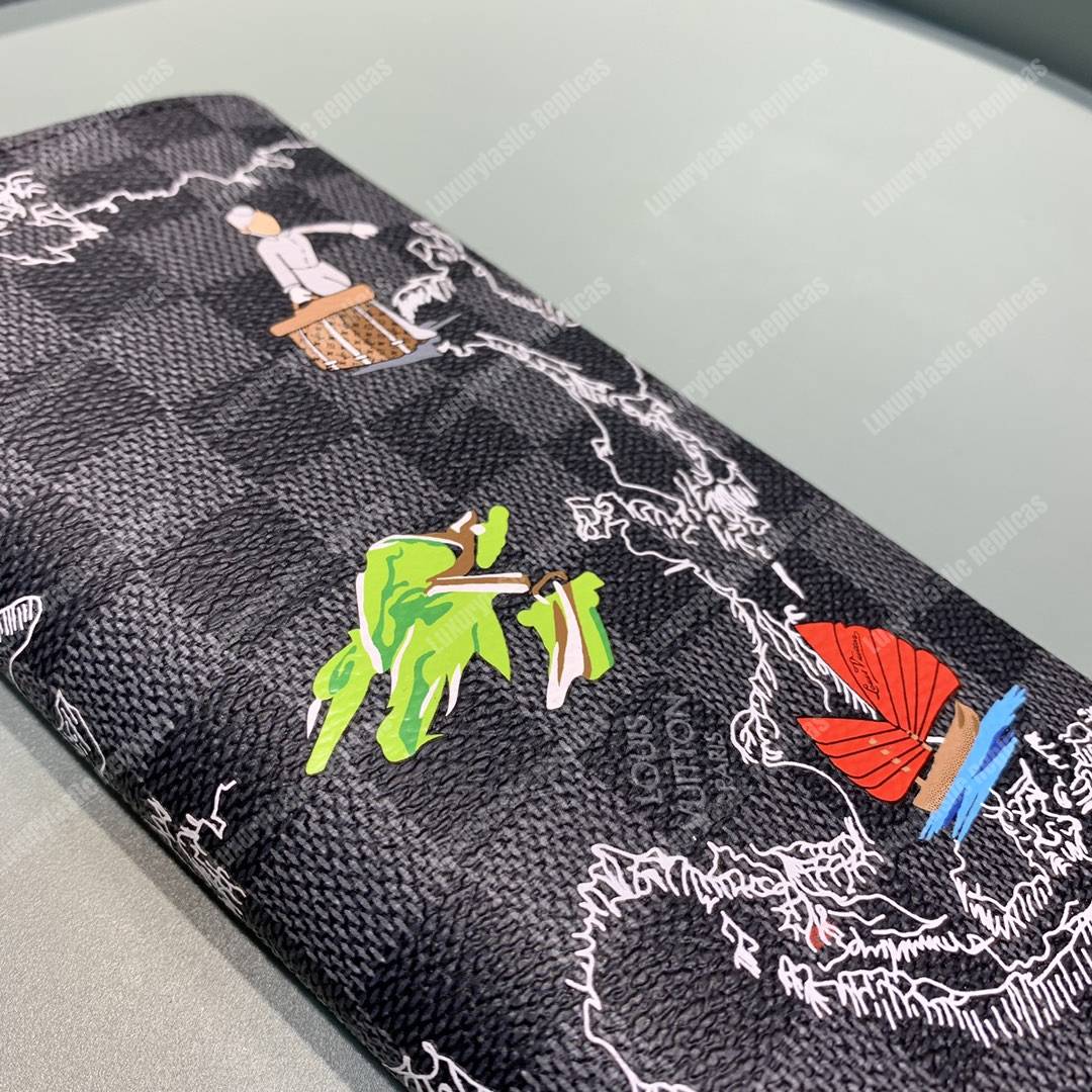LV Brazza Wallet Damier Graphie Canvas Map Of Asia
