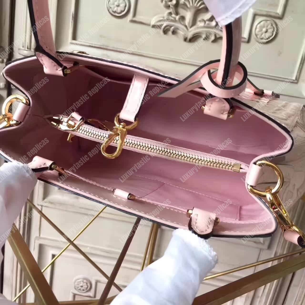 LV Montaigne BB Tote Bag Monogram Vernis Rose Ballerine
