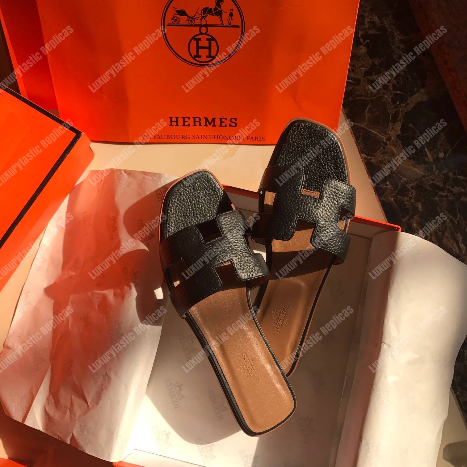 H**mes oran sandal epsom leather black