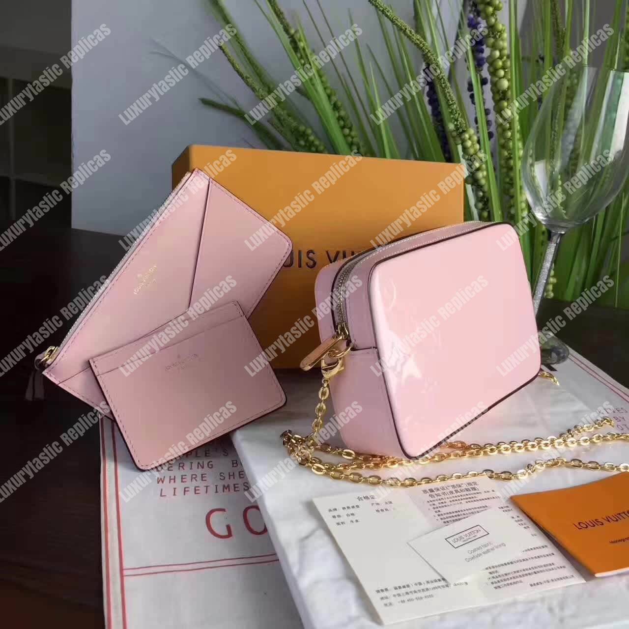 LV Camera Pouch Monogram Vernis Leather Rose Ballerine