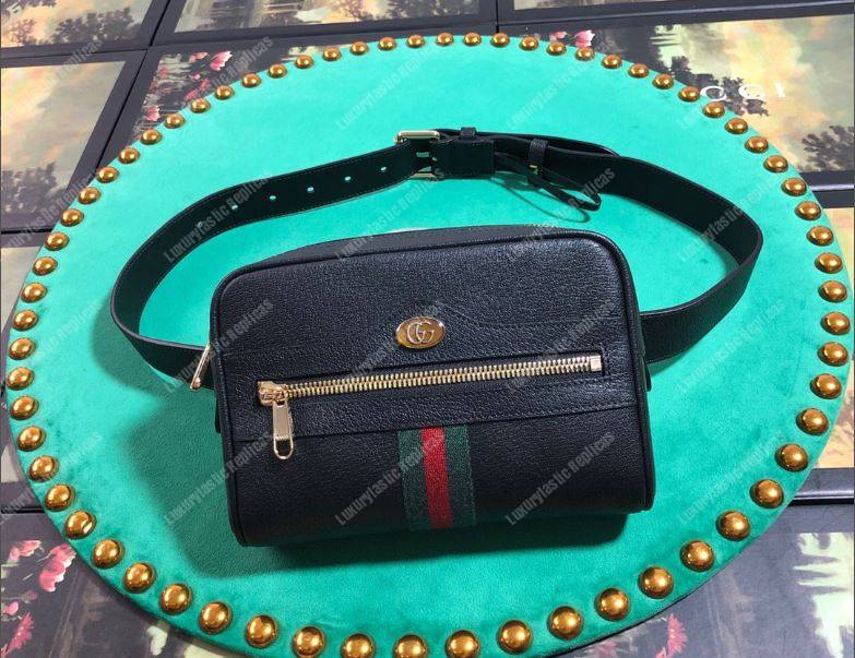 G*u*i ophidia black leather small belt bag