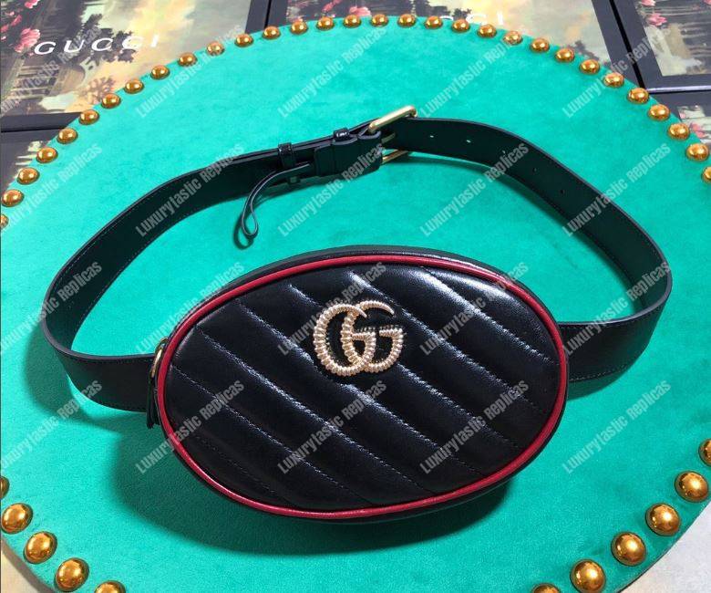 G*u*i gg marmont black cerise matelassé leather belt bag