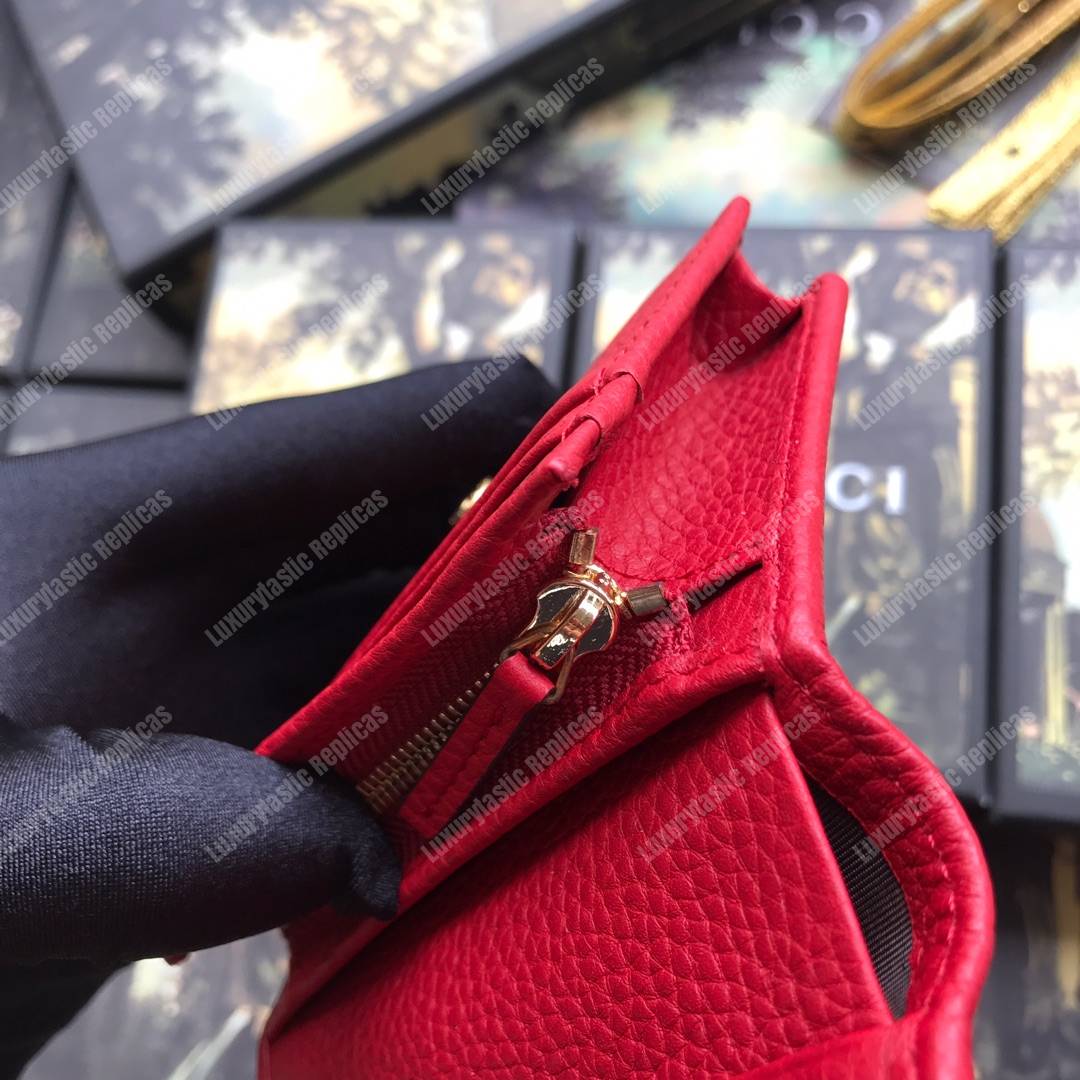 G*u*i leather card case wallet hibiscus red