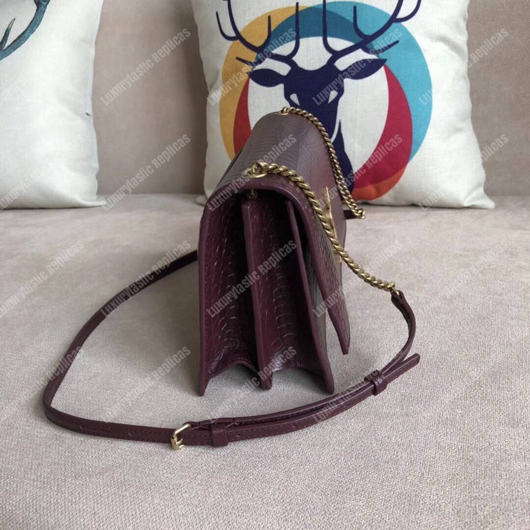 Saint Laurent Sunset Medium In Dark Red Crocodile