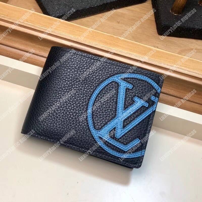 LV Multiple Wallet Taurillon Leather Blue Initials