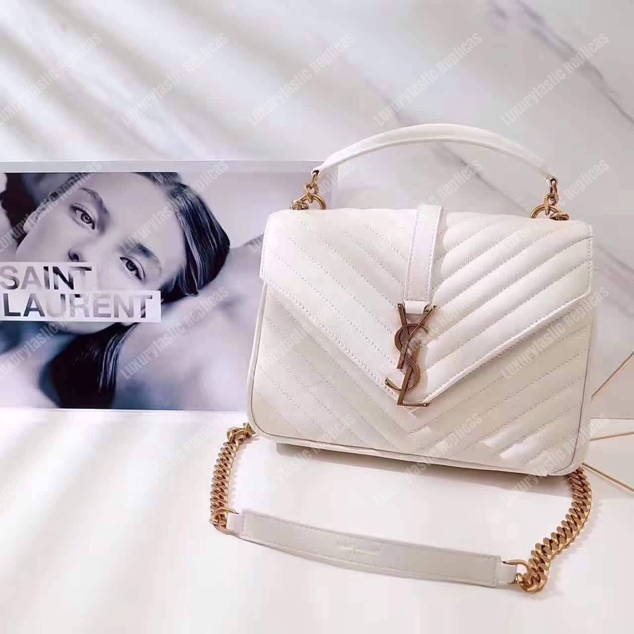 Saint Laurent Classic Medium College Monogram White Gold-Toned