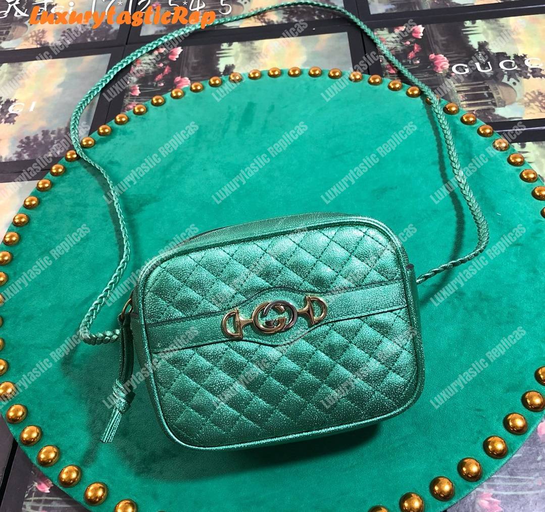 G*u*i mini laminated leather bag green