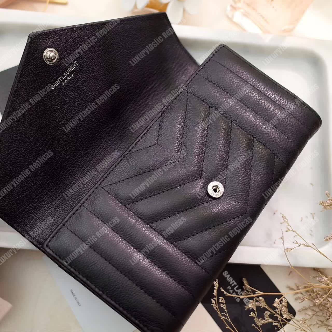 Saint Laurent Monogram Large Flap In Grain De Poudre Embossed Black