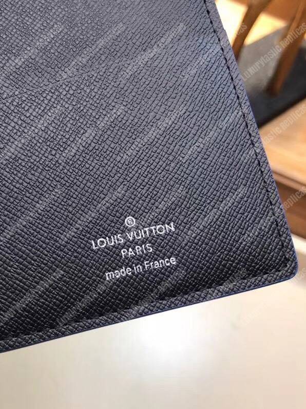 LV Brazza Wallet Taiga Leather Blue Trim