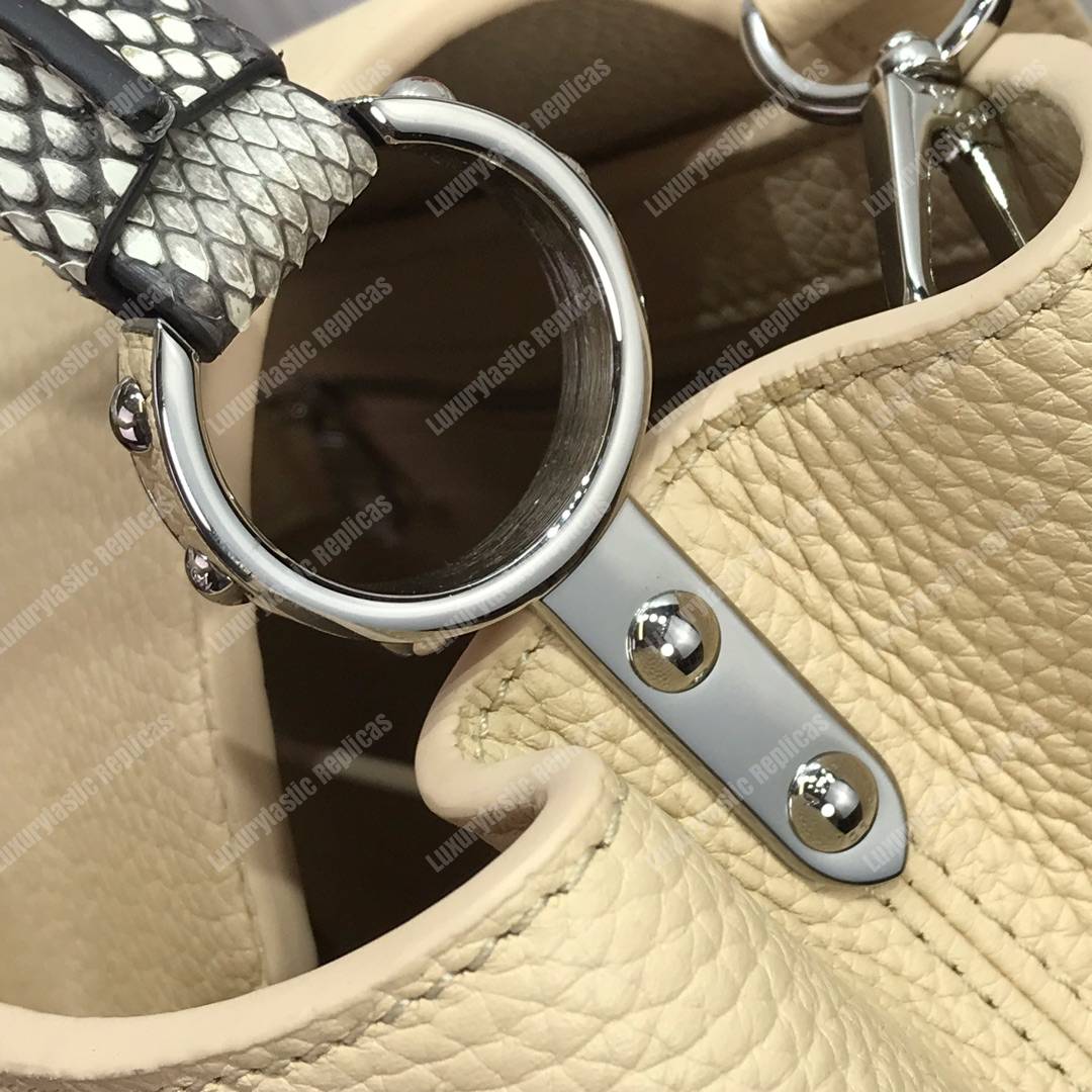 LV Capucines PM Taurillon Leather Python Crème Beige