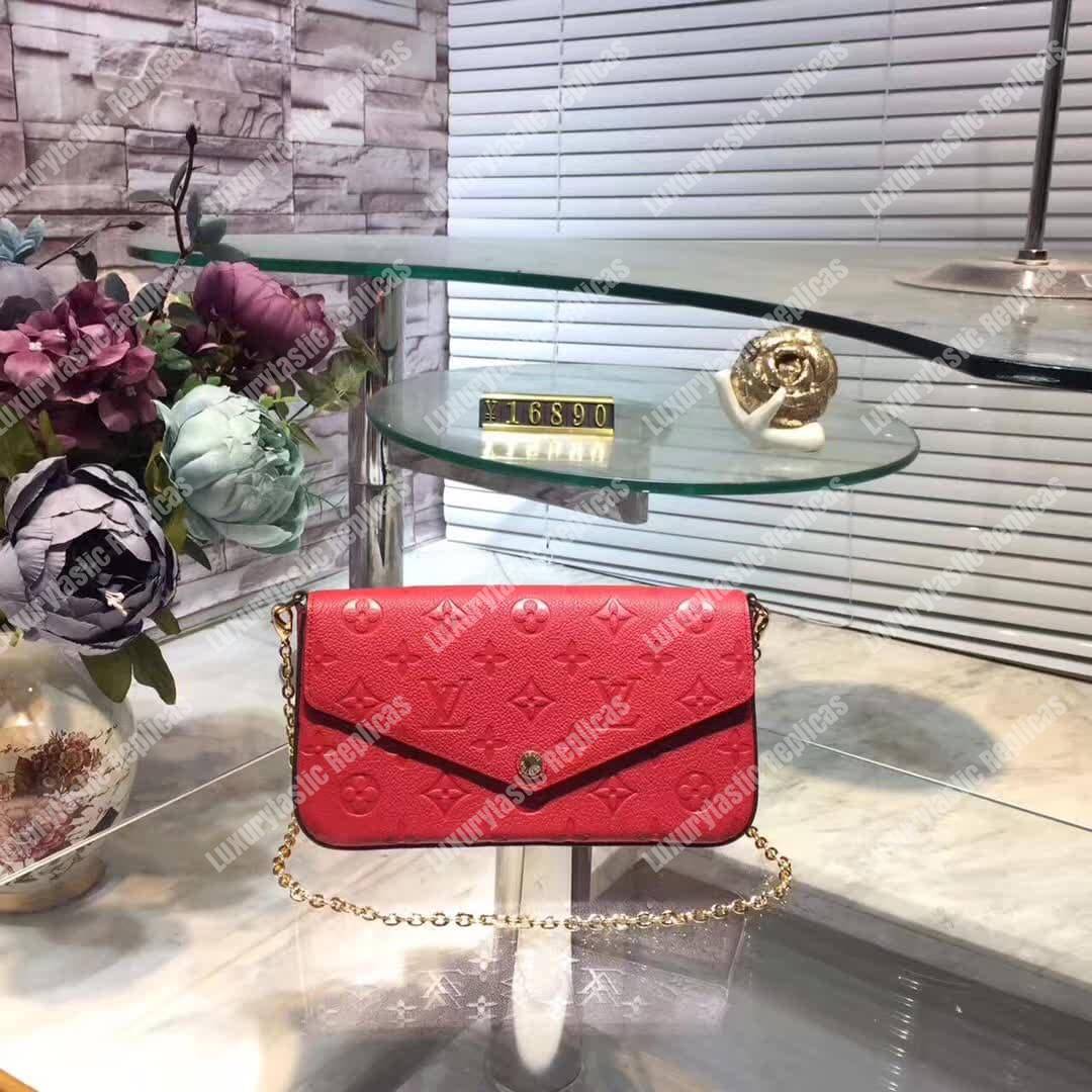 LV Pochette Felicie Bag Monogram Leather Cerise