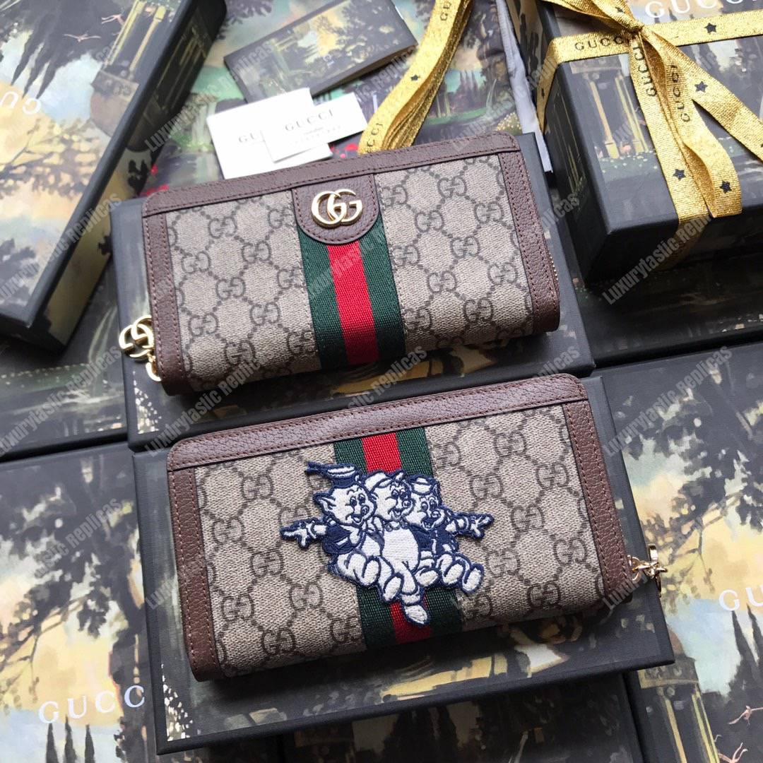G*u*i ophidia gg zip around wallet with three little pigs