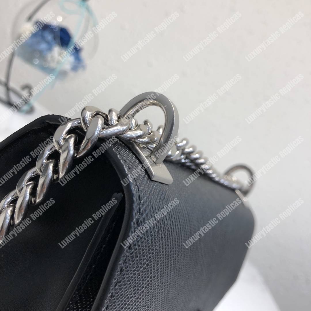pra*a monoCh*0me saffiano leather bag black