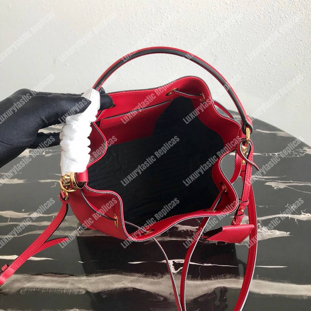 Pra*a saffiano leather bucket bag red
