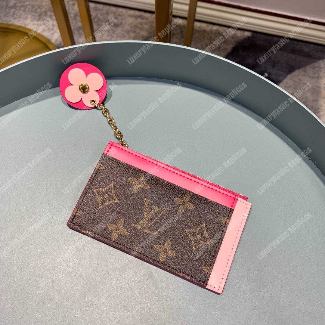 LV Zipped Card Holder Monogram canvas with colorful grained-leather trim Rose Ballerine Pink