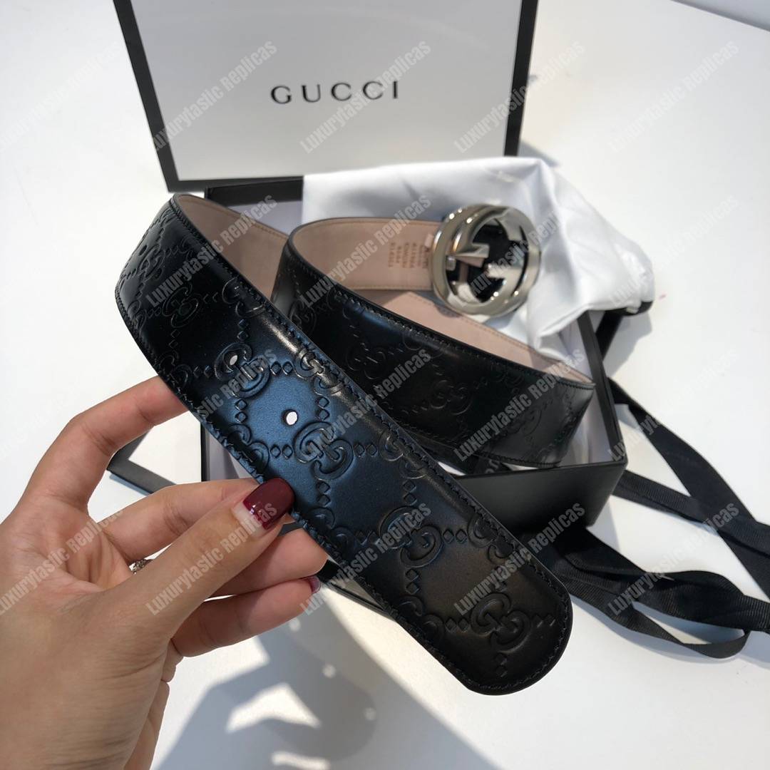 G*u*i signature leather belt black