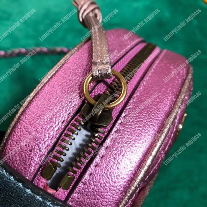 G*u*i laminated leather mini bag pink and blue