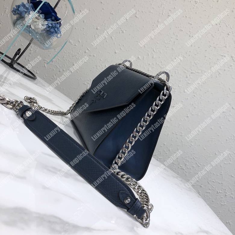 pra*a monoCh*0me saffiano leather bag dark blue