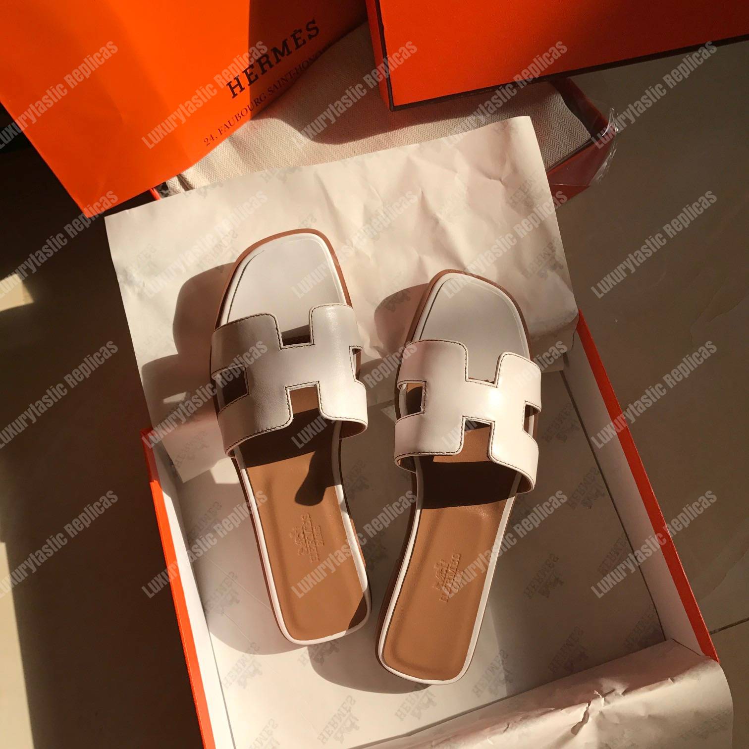H**mes oran sandal calfskin leather white