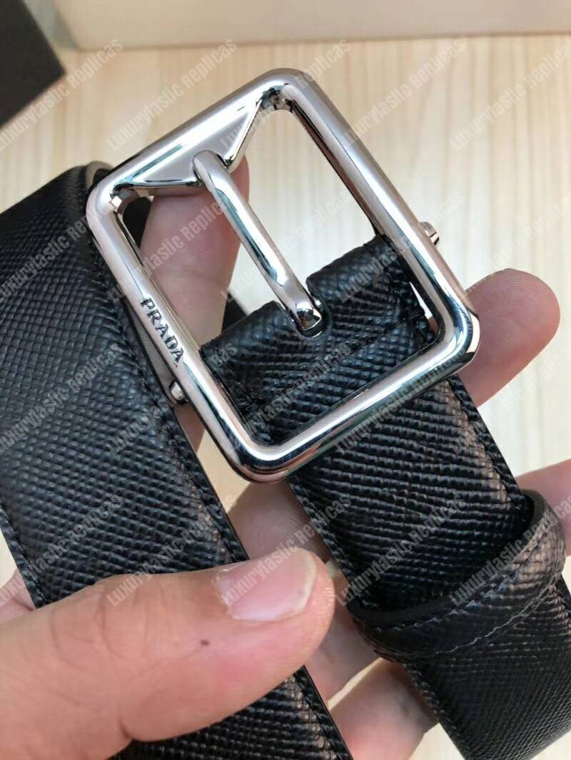 Pra*a saffiano leather belt black