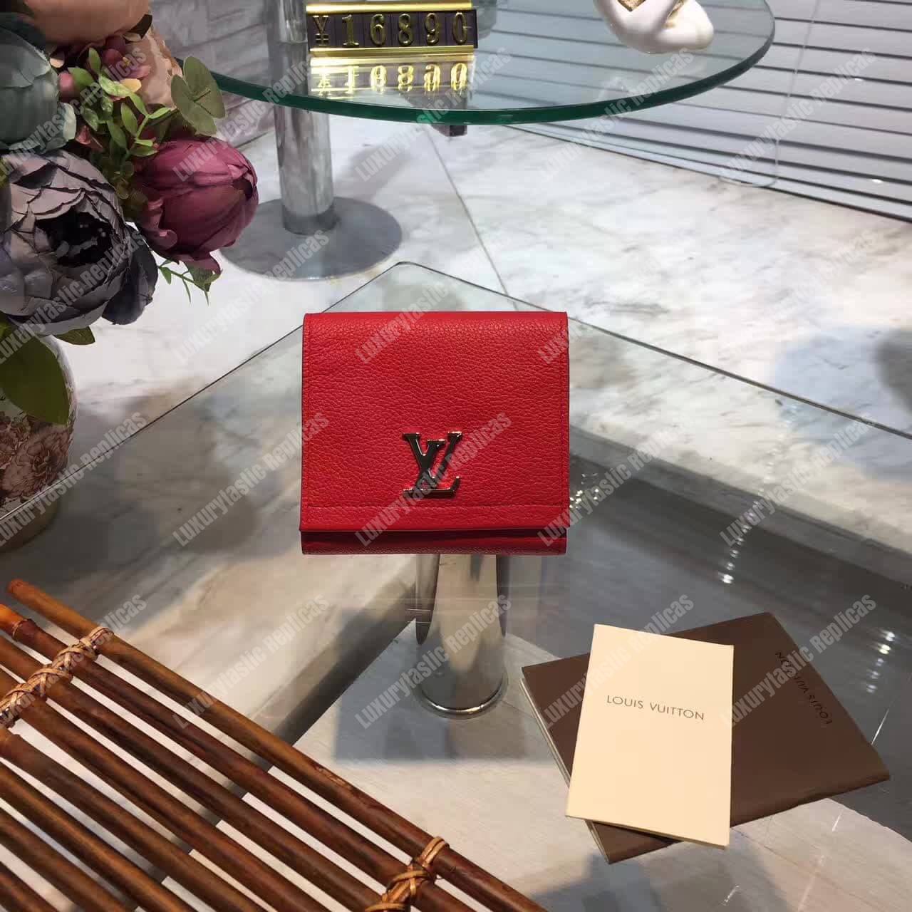 LV LockMe II Compact Wallet Taurillon Leather Rubis