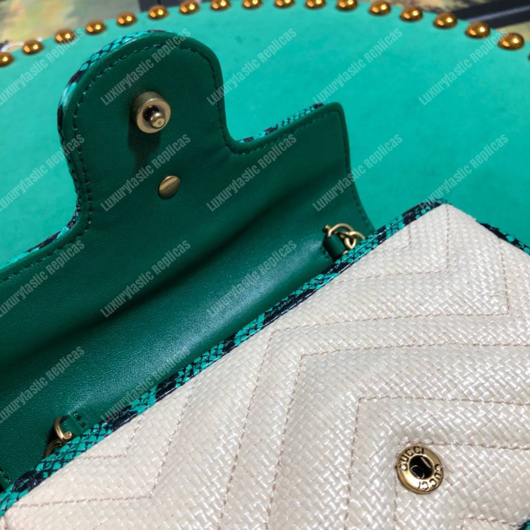 G*u*i gg marmont matelassé super mini bag green snakeskin trim