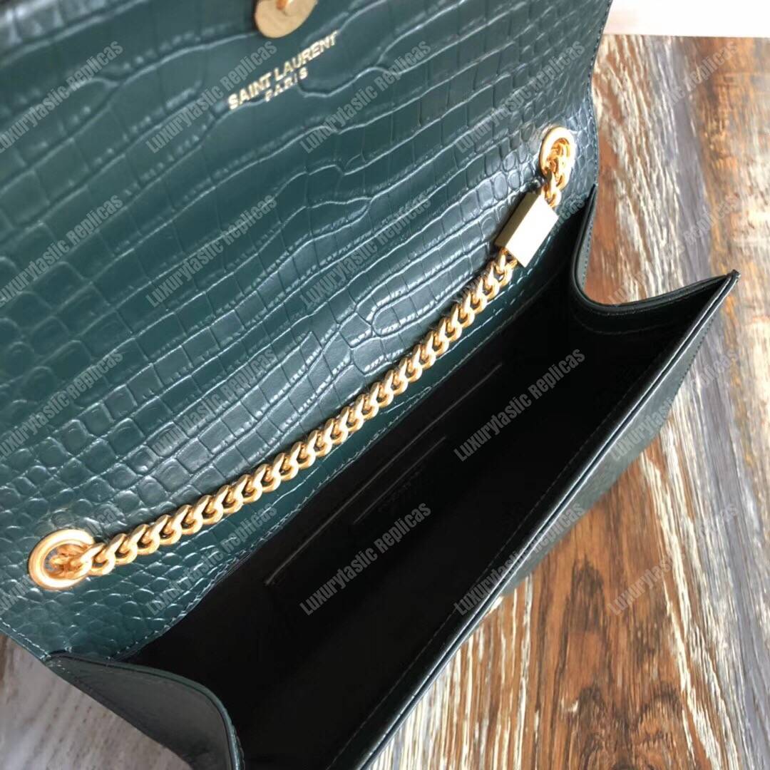 Saint Laurent Medium Kate Tassel Chain Bag Dark Green Crocodile